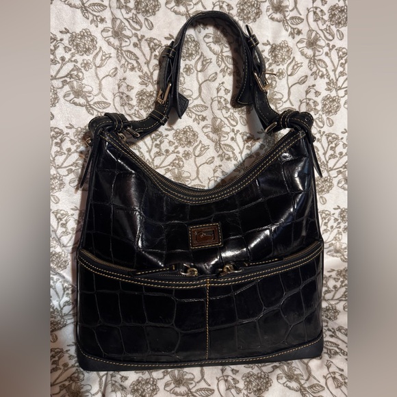 Dooney & Bourke Handbags - Dooney & Bourke Black Crocodile-Embossed Shoulder Bag